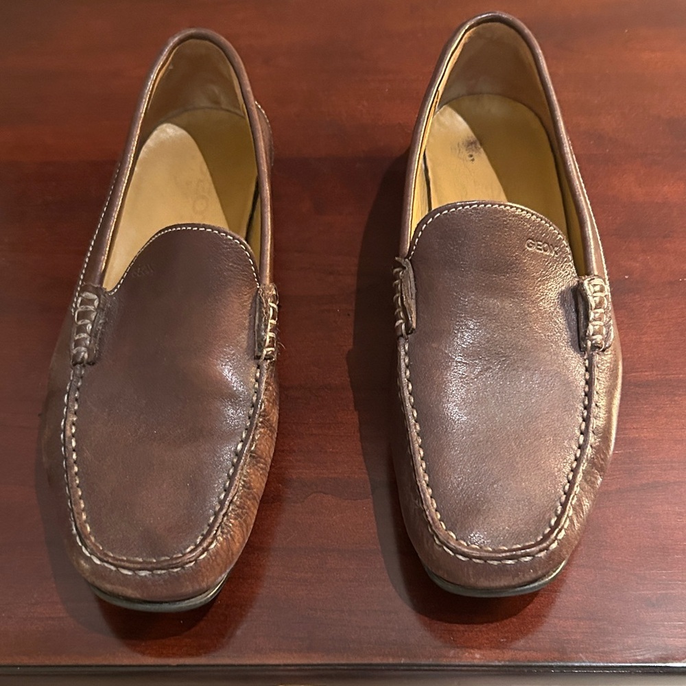 Geox Men's Dark Brown Leather Slip-On Loafers
